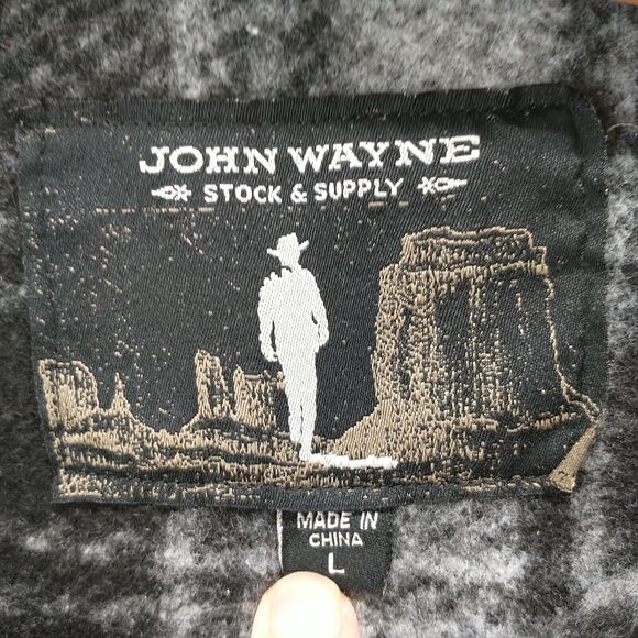 John Wayne Men's 1/4 Zip Fleece Jacket Black Gray Large Long Sleeve Polyester - Picture 9 of 13
